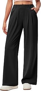 Wide Leg Pants Woman Pull on Stretchy Work Dress Pants High Waisted Busi...