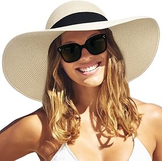 Womens Sun Straw Hat Wide Brim UPF 80 Summer Hat Foldable Packable Flopp...