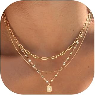 YEEZII Layered Gold Necklaces for Women Trendy, 3 Pcs 14K Gold Plated Ch...