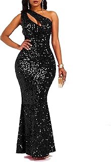Sequins Fashion Sleeveless Oblique Collar Mermaid Women's Maxi Dress Bod...