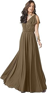 KOH KOH Womens 2025 Long V-Neck Ruffle Sleeveless Bridesmaid Prom Gown M...