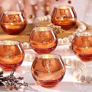 LAMORGIFT 24 Pcs Fall Tealight Candle Holders- Mercury Votive Candle Hol...