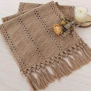 FEXIA Brown Table Runner Boho Burlap Coffee Table Runner with Tassels 90...