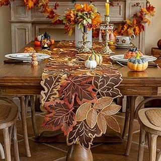 Joyfol Day Fall Thanksgiving Table Runner 14 x 86 Inches, Cutwork Embroi...