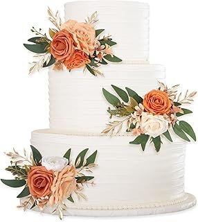 Wedding Cake Toppers 3PCS Terracotta Wedding Decor Faux Cake Flowers Flo...