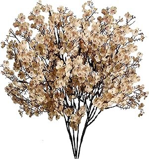 Mandy's Light Brown Artificial Baby’s Breath Flowers 6 Bundles Silk Gyps...