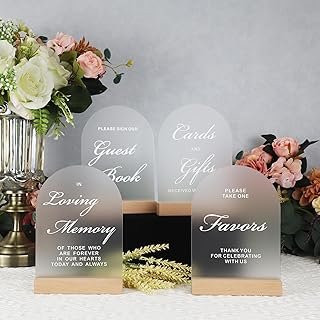 4pc Wedding Sign Set - Acrylic Guest Book Signs with Wood Stand, 5x7