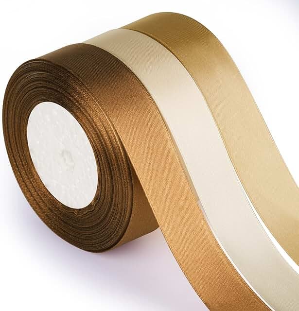 ASTARON Gold Brown Satin Ribbon for Wedding Bouquet DIY Crafts 1 Inch, S...