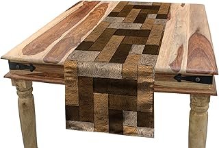 Ambesonne Chocolate Table Runner, Parquet Pattern Wooden Style Geometric...