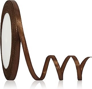 OMAIGAR Brown Ribbon 1/4 Inch Width, Solid Satin Ribbons with 25 Yards L...
