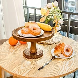 Rustic Round Wood Cake Stands, Brown Cupcake Pedestal Stand 9 Inch Desse...