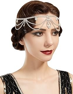 Roaring 20s Crystal Rhinestone Head Chain Jewelry Silver Headpiece Hair ...