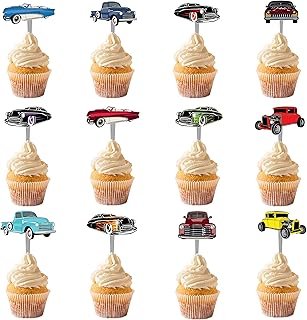 Classic Car Cupcake Toppers Variety Pack - 24 Vintage Car Toppers for Bo...