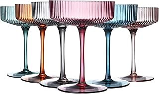 Art Deco Colored Vintage Coupe Glasses, Ribbed Crystal Handmade Martini,...