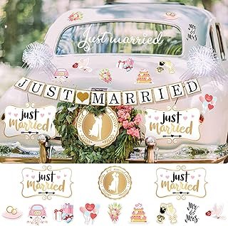 18 Pcs Just Married Wedding Car Decorations Include 12 Just Married Orna...