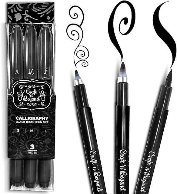 Calligraphy Brush Pens Pack of 3 Small, Medium and Large Markers for Han...