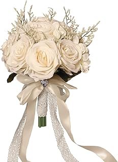 Wedding Bouquets for Bride, Champagne White Bridal Bridesmaid Wedding Fl...