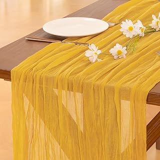 Socomi Gold Yellow Cheesecloth Table Runner Fall Thanksgiving Boho Rusti...