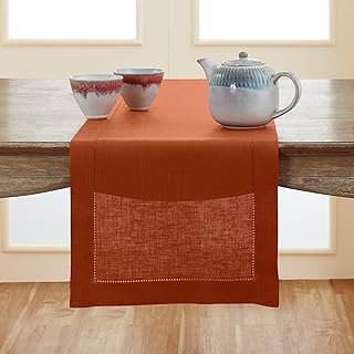 Solino Home Linen Hemstitch Table Runner 36 Inches - 100% Pure Linen Cin...