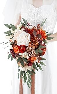 10 Inch Terracotta Wedding Bouquets for Bride Artificial Roses Flower Ca...