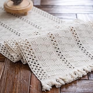 Alynsehom Macrame Table Runner Cream Beige Boho Table Runners with Tasse...