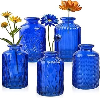 ELEGANTTIME Cobalt Blue Glass Bud Vase Small Flower Vase Mini Bottle wit...