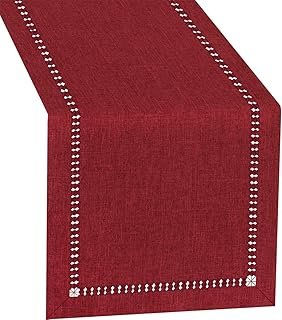 Grelucgo Handmade Hemstitched Polyester Rectangle Table Runners, Cranber...