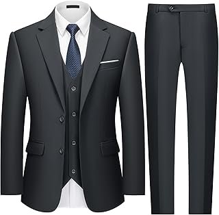 Mens Two Button 3-Piece Suits Slim Fit Tuxedo Set with Blazer Jacket Ves...