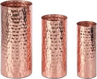 MyGift Modern Hammered Copper Tone Metal Tall Cylinder Flower Vases, Dec...