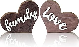 Jetec 2 Pieces Heart Shaped Wooden Decor Sign Table Love Wooden Wedding ...