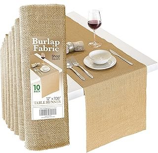 Burlap Table Runners, 12 x 108 Inch - 10 Pack Outdoor Jute Table Runners...