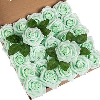 DuHouse 25Pcs Artificial Roses Flowers Fake Roses with Stems Real Touch ...